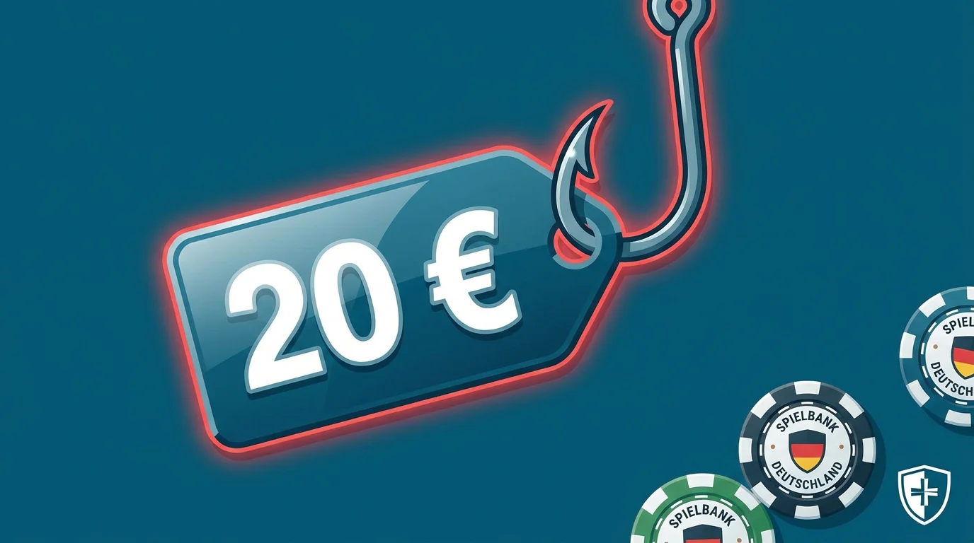 Werbebanner mit der runden Zahl 20 Euro Gratis-Bonus als Lockmittel