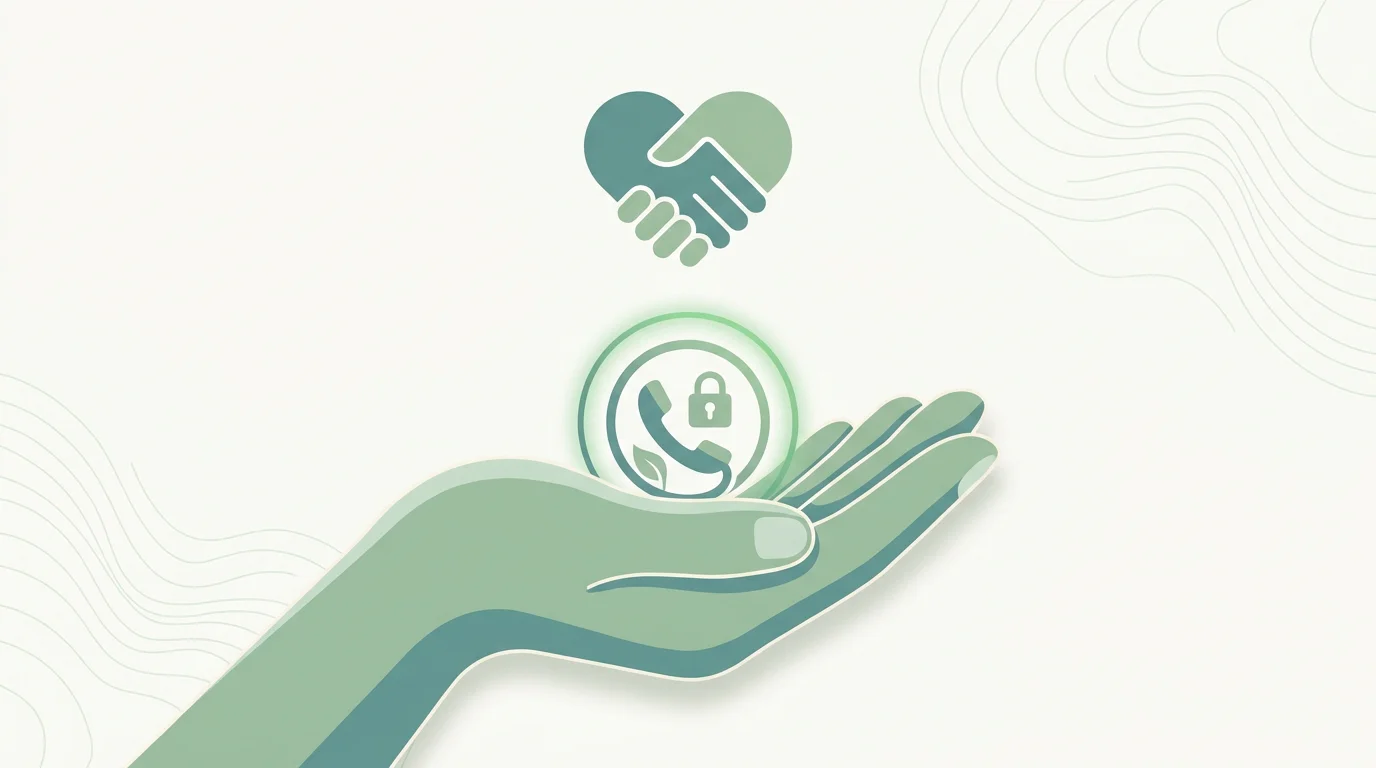 Sinnbild fuer verantwortungsvolles Spiel: eine schuetzende Hand und ein Telefon-Symbol als Hinweis auf kostenlose anonyme Hilfe bei der Bundeszentrale fuer gesundheitliche Aufklaerung