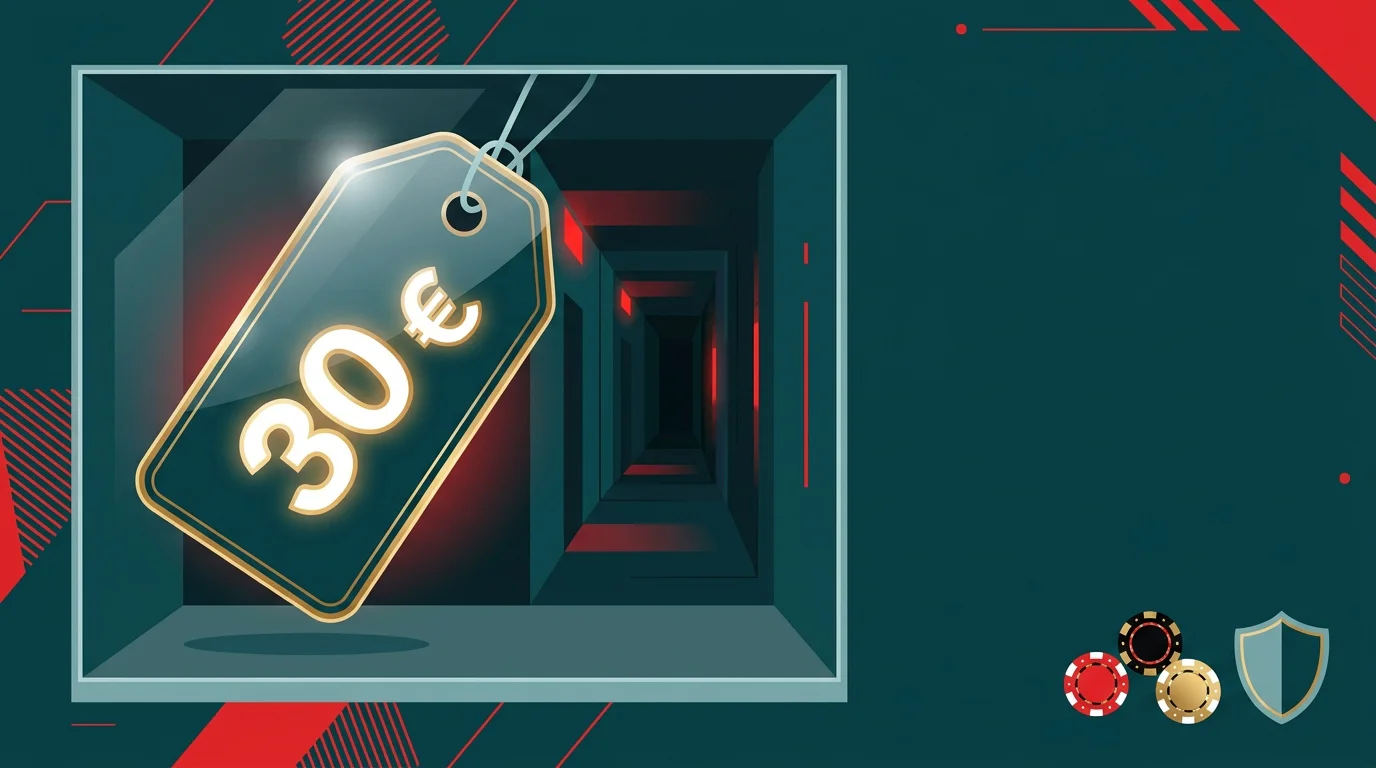Werbebanner mit 30 Euro Gratis-Bonus und der versteckten Umsatzmauer dahinter