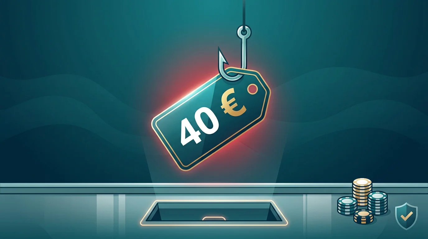 Werbebanner mit 40 Euro Gratis-Bonus als glänzender Köder eines ausländischen Anbieters