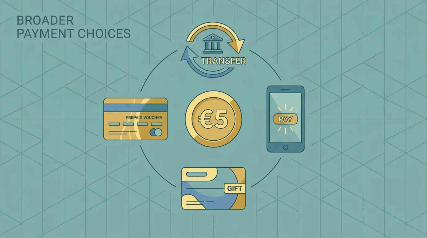 Breitere Zahlweg-Auswahl bei fünf Euro mit paysafecard, Klarna und Banküberweisung