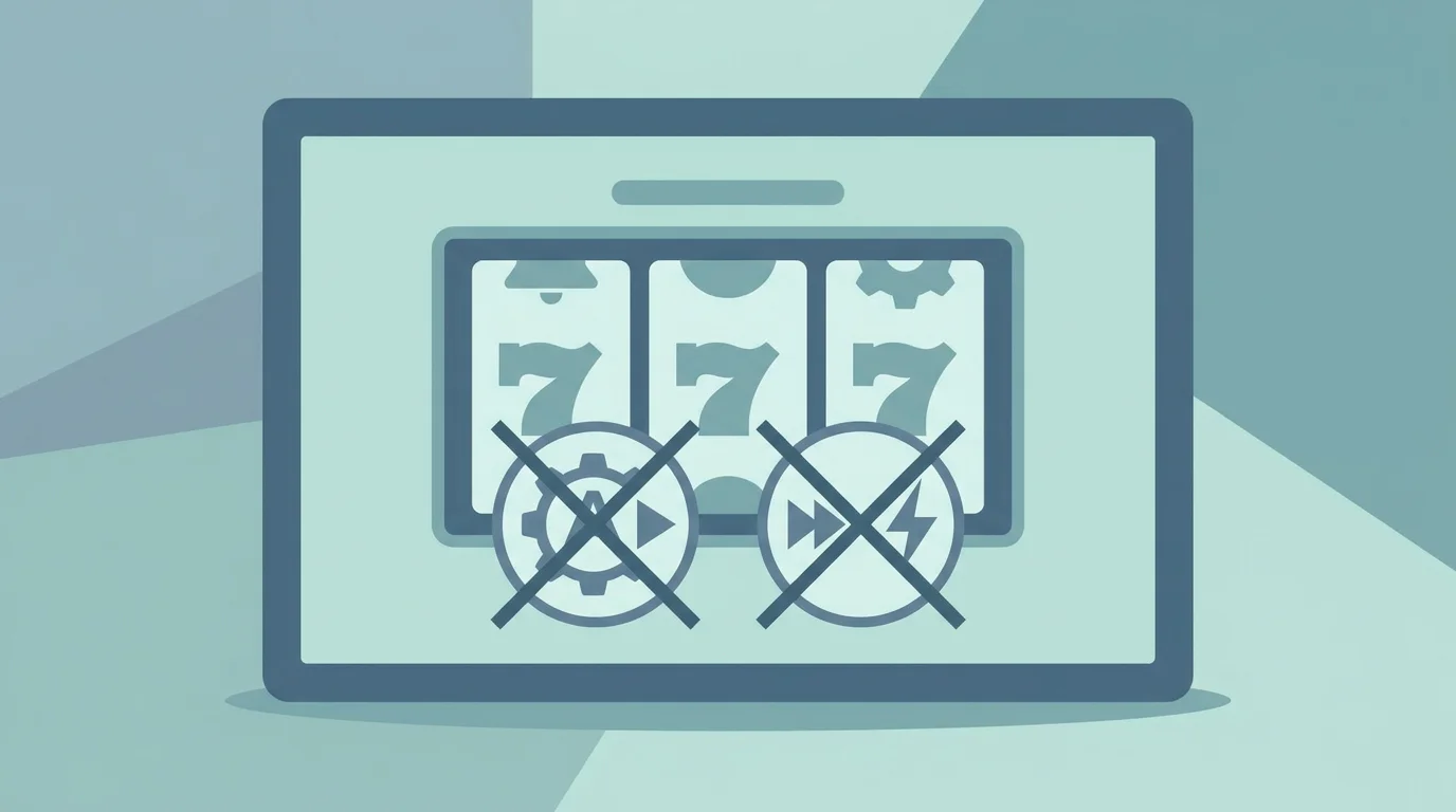 Illustration eines Automaten mit einem durchgestrichenen Autoplay- und Turbo-Symbol, als Kennzeichen des geschützten Spiels