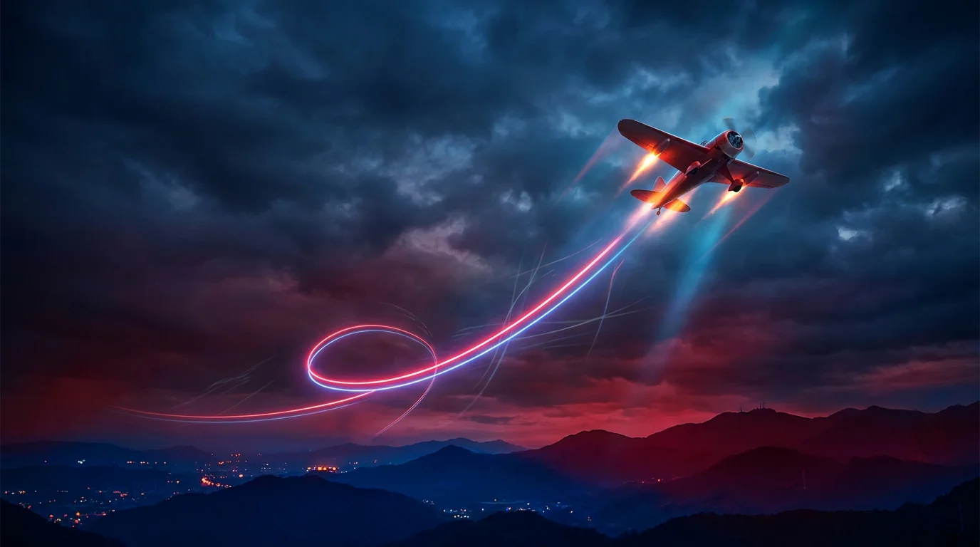 Das Aviator-Spiel mit einem aufsteigenden roten Flugzeug und einem steigenden Multiplikator