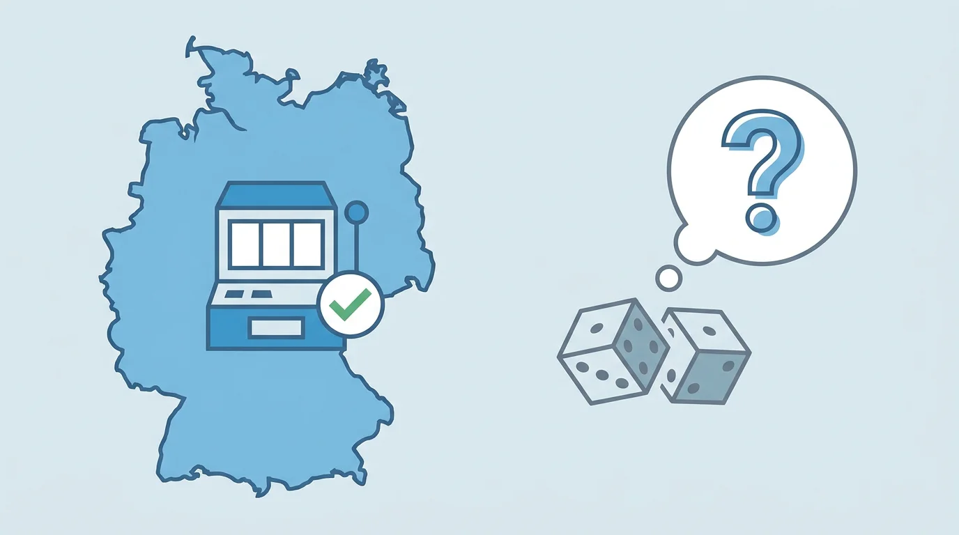 Eine Deutschlandkarte, auf der Automatenspiele erlaubt sind und Würfel- und Tischspiele mit einem Fragezeichen markiert sind