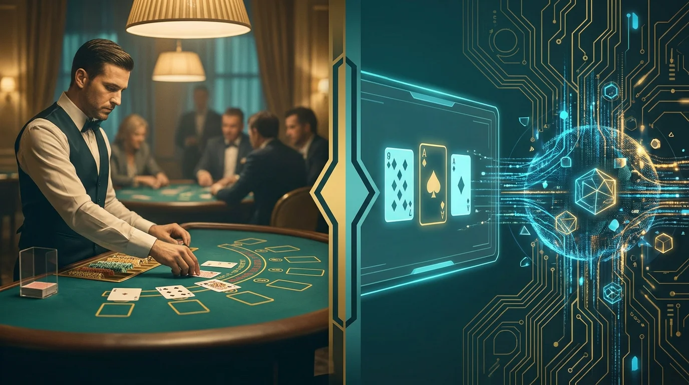 Vergleich eines Live-Baccarat-Tischs mit echtem Croupier und einer digitalen, vom Zufallsgenerator gesteuerten Baccarat-Version