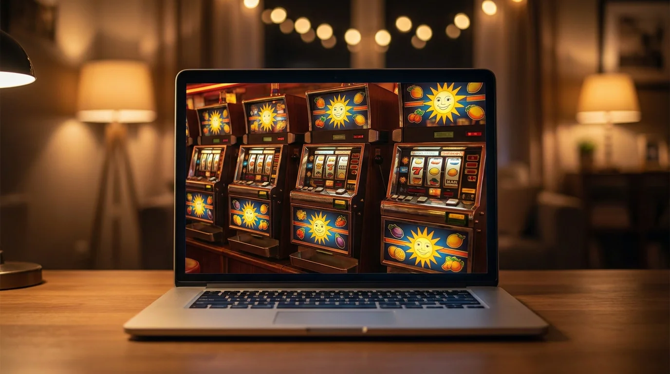 Mehrere Merkur-Slots mit Sonnensymbol auf einem Bildschirm im legalen deutschen Online Casino