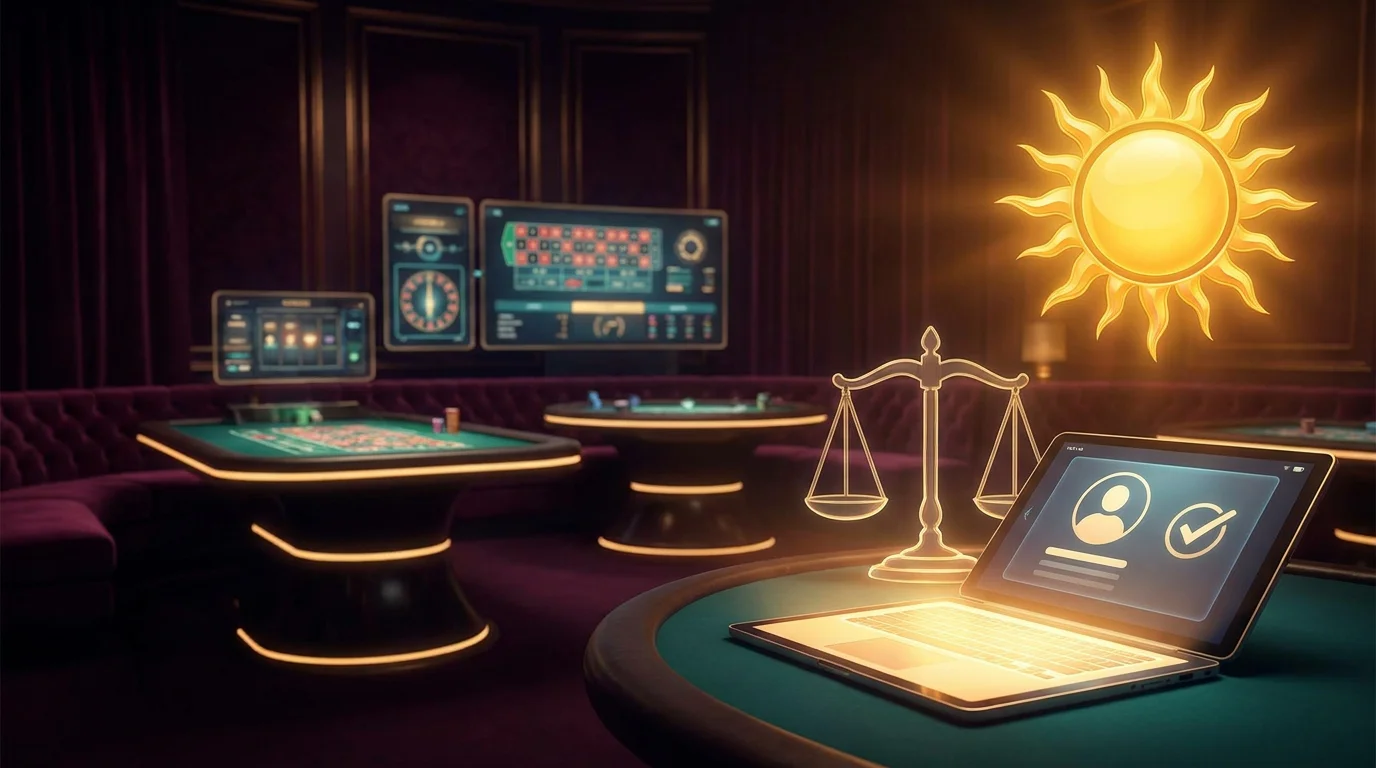 Online-Merkur-Casino mit Sonnensymbol als Fazit-Symbol fuer die richtige legale Wahl