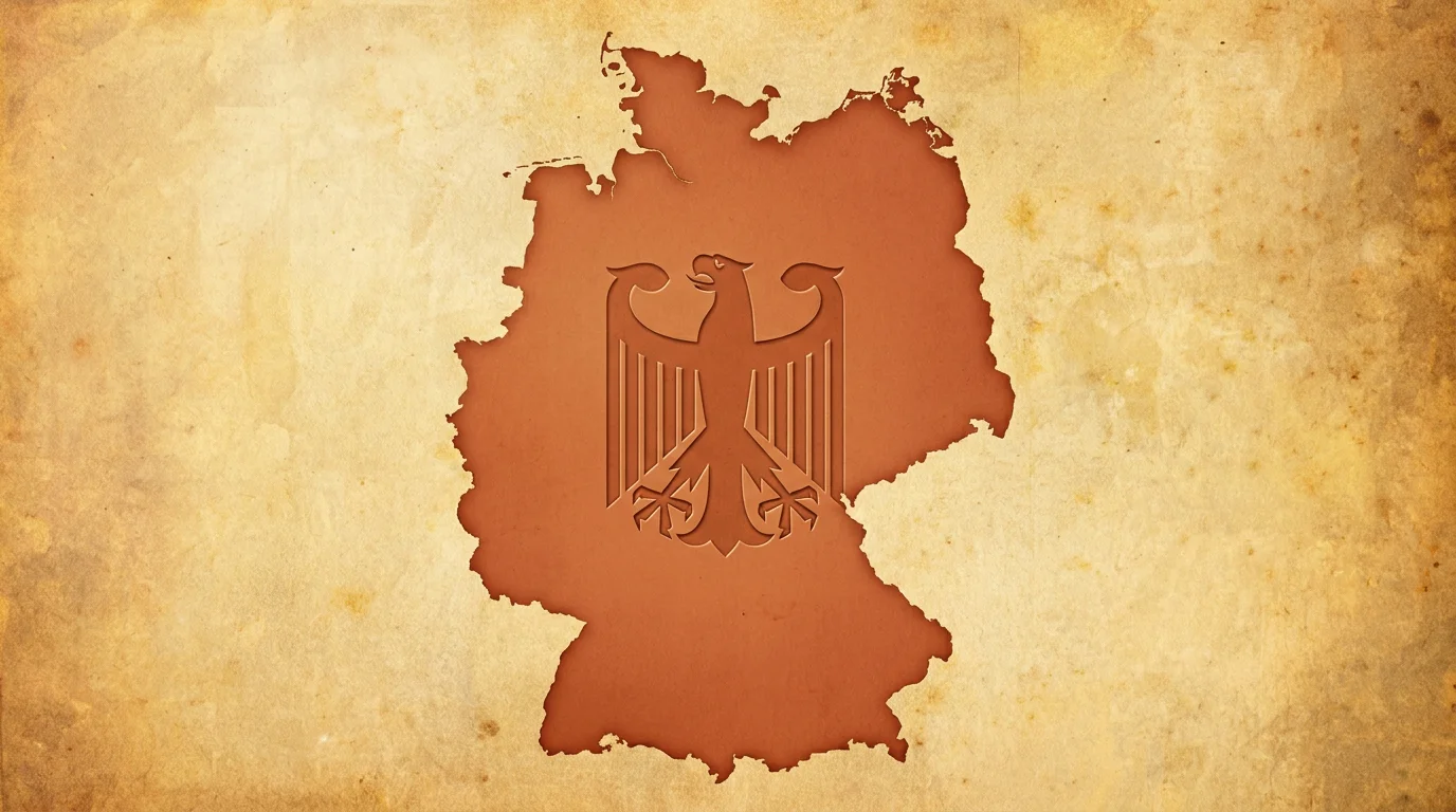 Konzeptbild: eine Landkarte Deutschlands, deren Bundesländer alle dieselbe einheitliche Farbe und dasselbe Siegel tragen, statt eines Flickenteppichs, warme ruhige Farben, keine Schrift, keine Logos, editorialer Stil