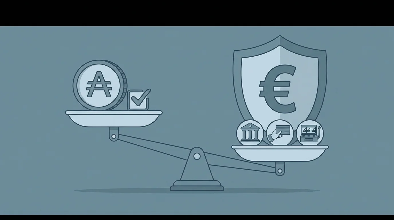 Gegenueberstellung von ADA-Zahlung mit gepruefter Coin-Technik aber aufsichtsfreiem Casino und dem Euro im GGL-Casino, bei dem Bank, Zahlweg und Casino geprueft sind
