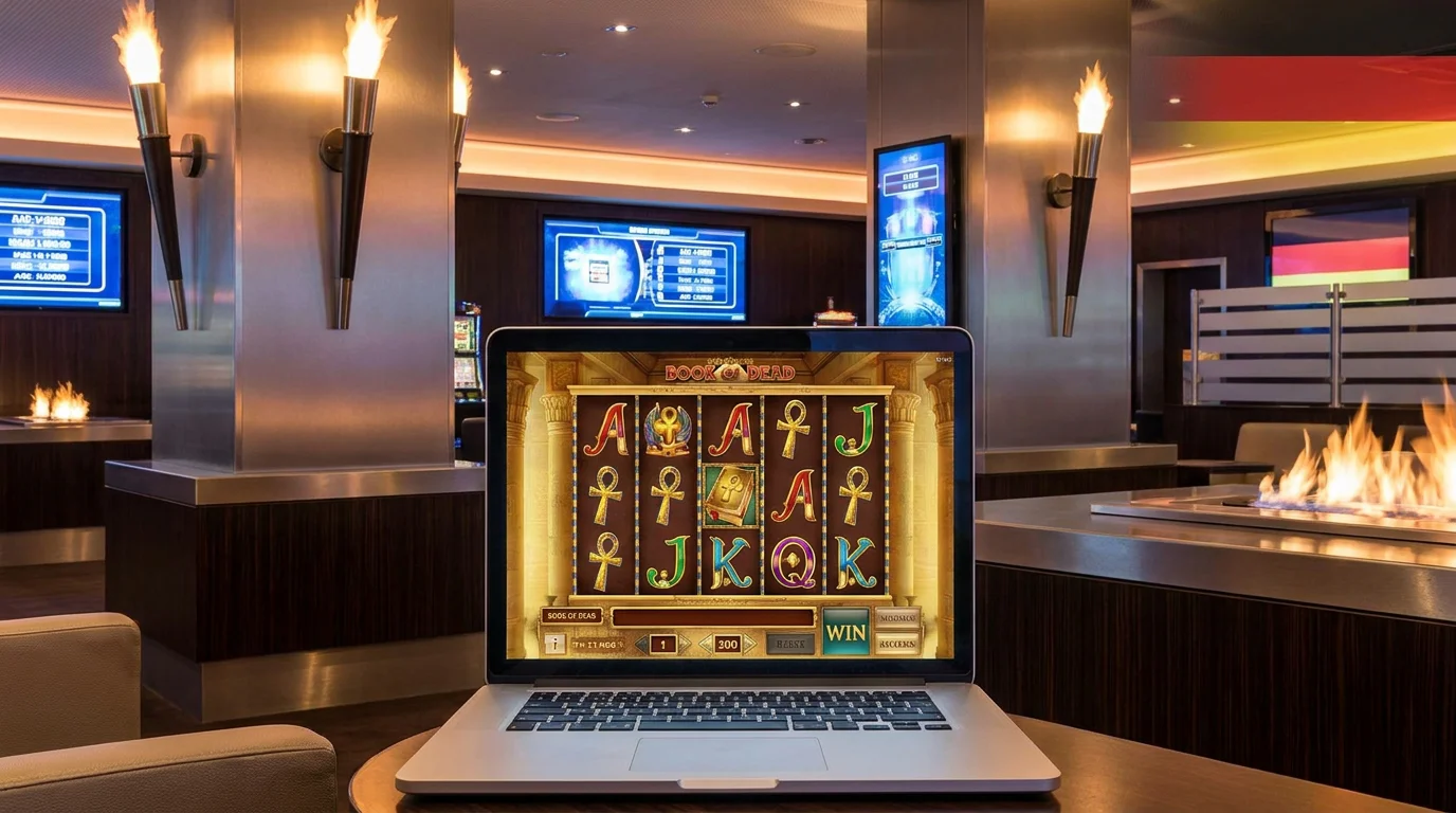Book-of-Dead-Slot auf einem Bildschirm im deutschen Online Casino mit ägyptischem Motiv