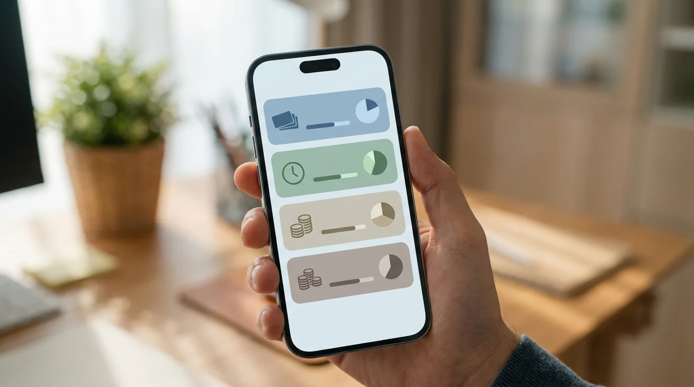 Ein aufgeräumtes Übersichtsfenster auf einem Smartphone, das mehrere Guthaben-Einträge gebündelt anzeigt, als Sinnbild der Code-Verwaltung.