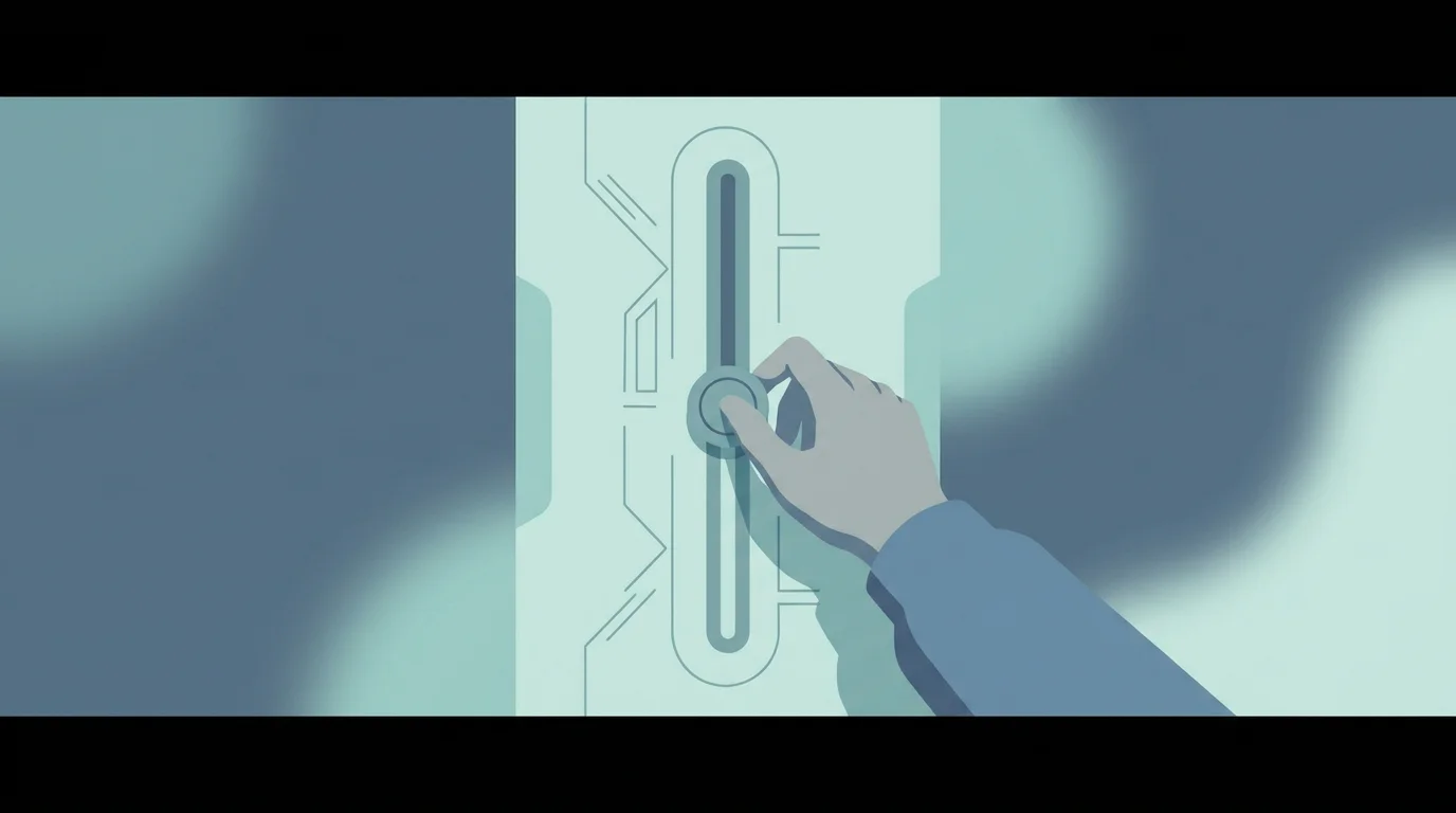 Illustration eines Reglers für die Einsatzhöhe, der bewusst nach unten geschoben wird, in ruhigen Farben