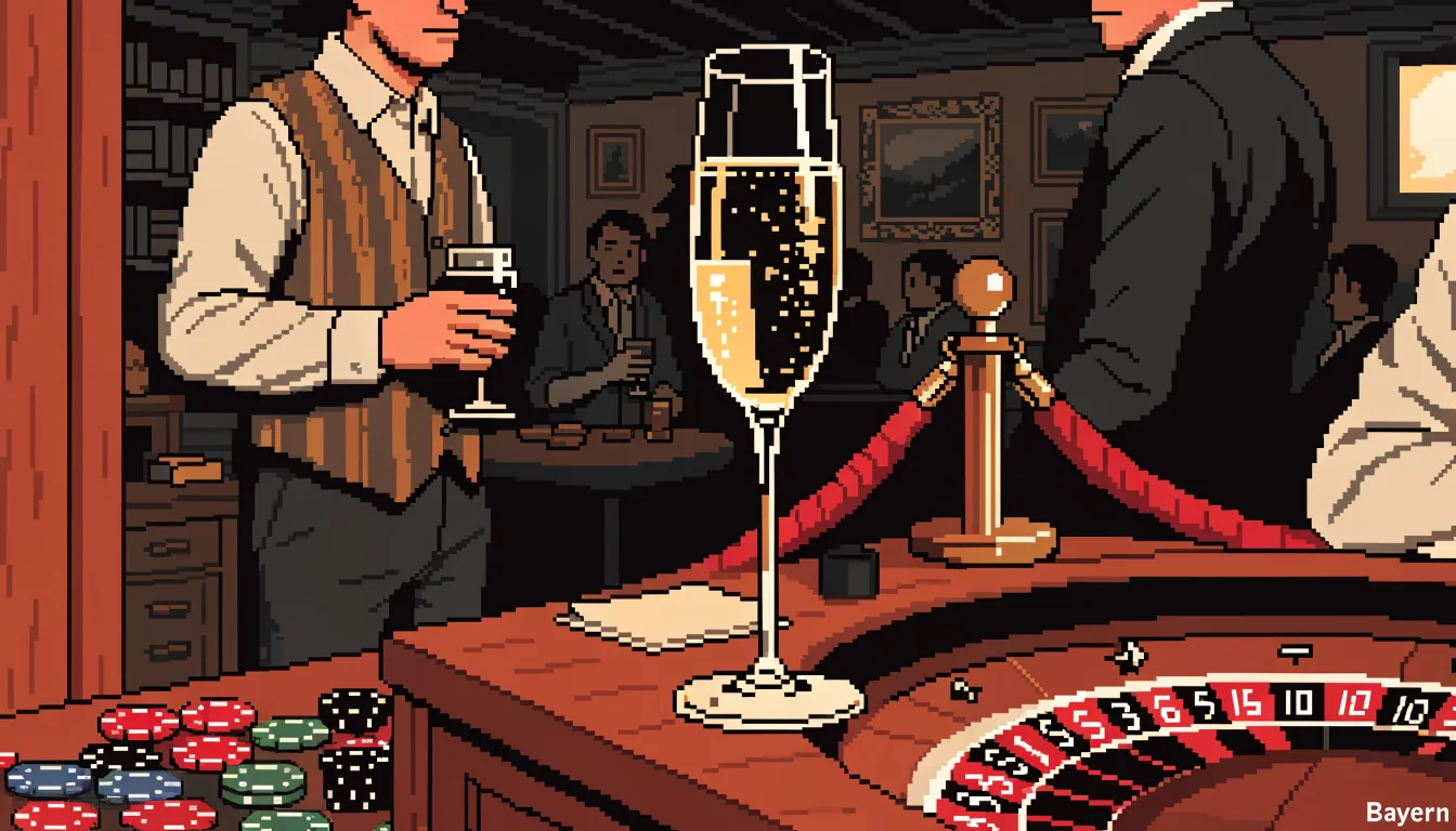Champagner auf Casinotheke mit Roulette und Chips
