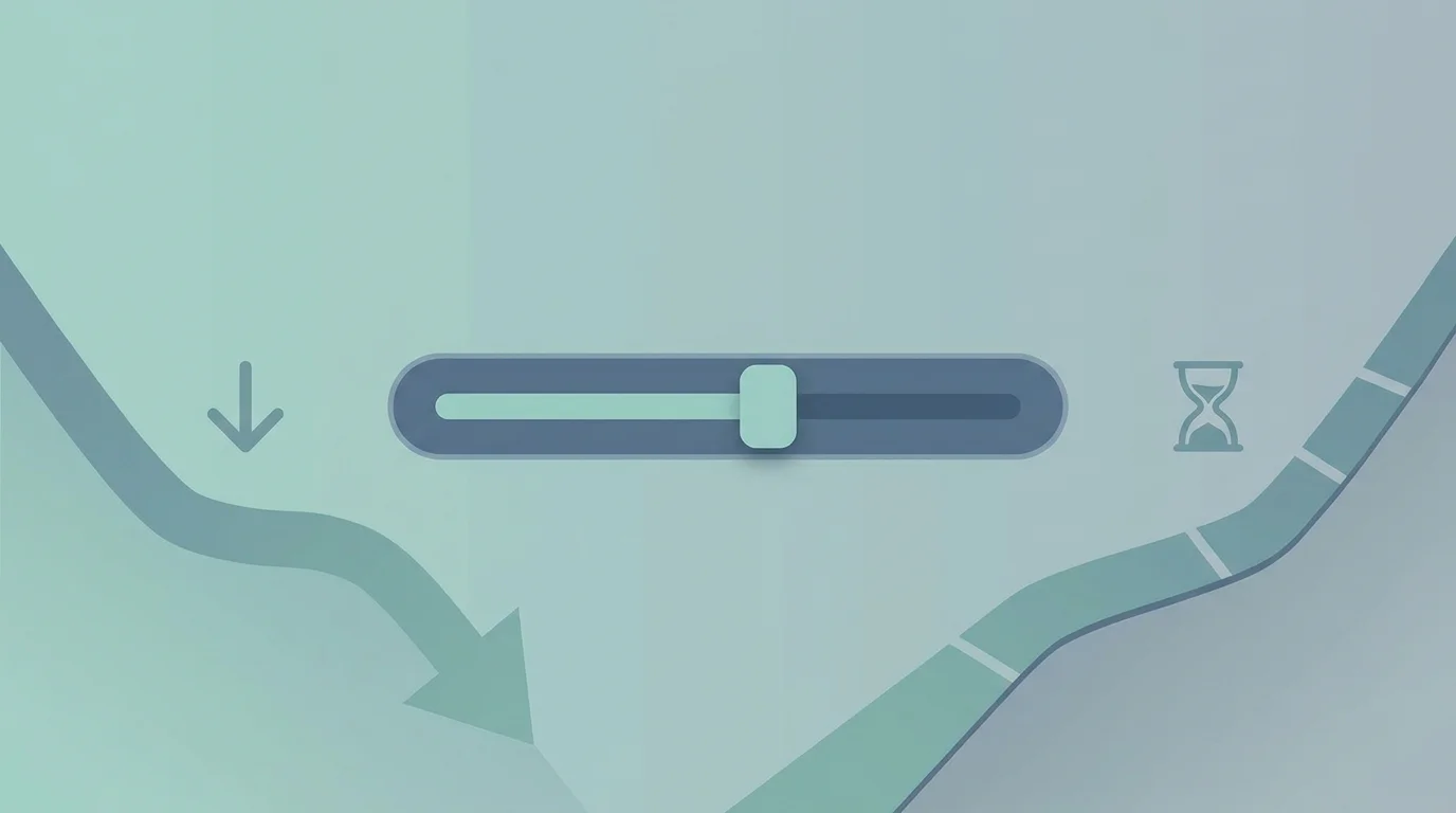 Illustration eines Reglers mit zwei Richtungen: leicht nach unten, kontrolliert nach oben mit Wartesymbol