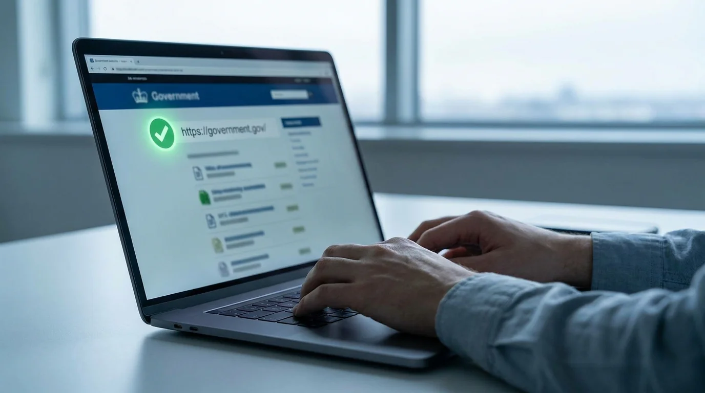 Person prüft die Domain eines neuen Casinos in der öffentlichen Whitelist der Glücksspielbehörde
