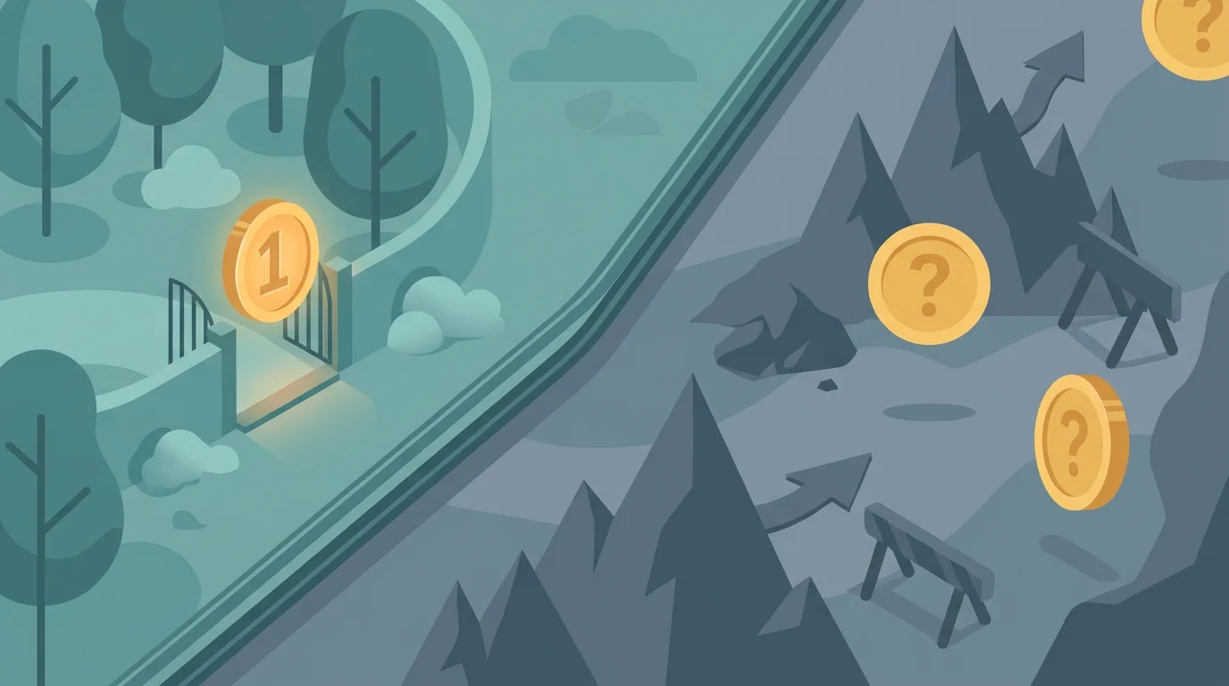 Illustration einer Grenzlinie, links ein geschützter Bereich mit der Ein-Euro-Schwelle, rechts offenes Gelände mit beliebig hohen Einsätzen