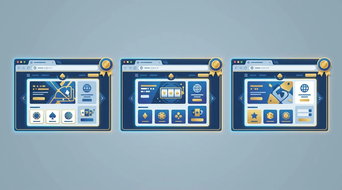 Drei lizenzierte deutsche Casinos nebeneinander, alle im Browserfenster mit einem No-Deposit-Bonus-Symbol