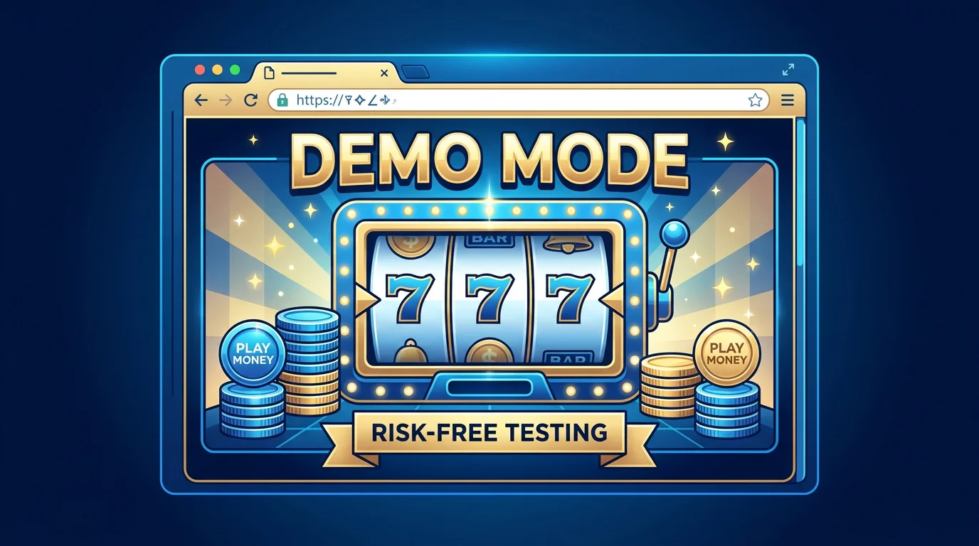 Ein Spielautomat startet im Demo-Modus mit Spielgeld direkt im Browser, ohne Download-Symbol