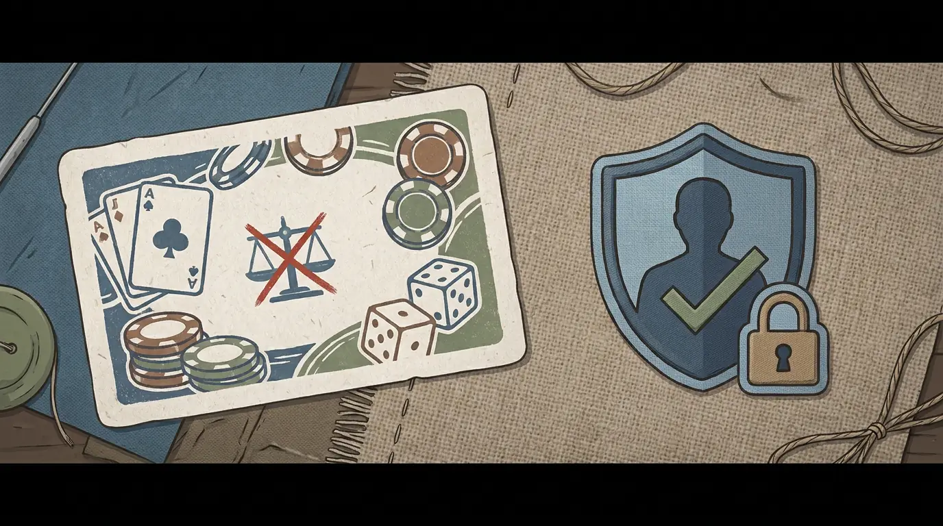 Eine gebastelte Casino-Geschenkkarte mit einem durchgestrichenen Guthaben-Symbol, daneben ein personengebundenes Konto