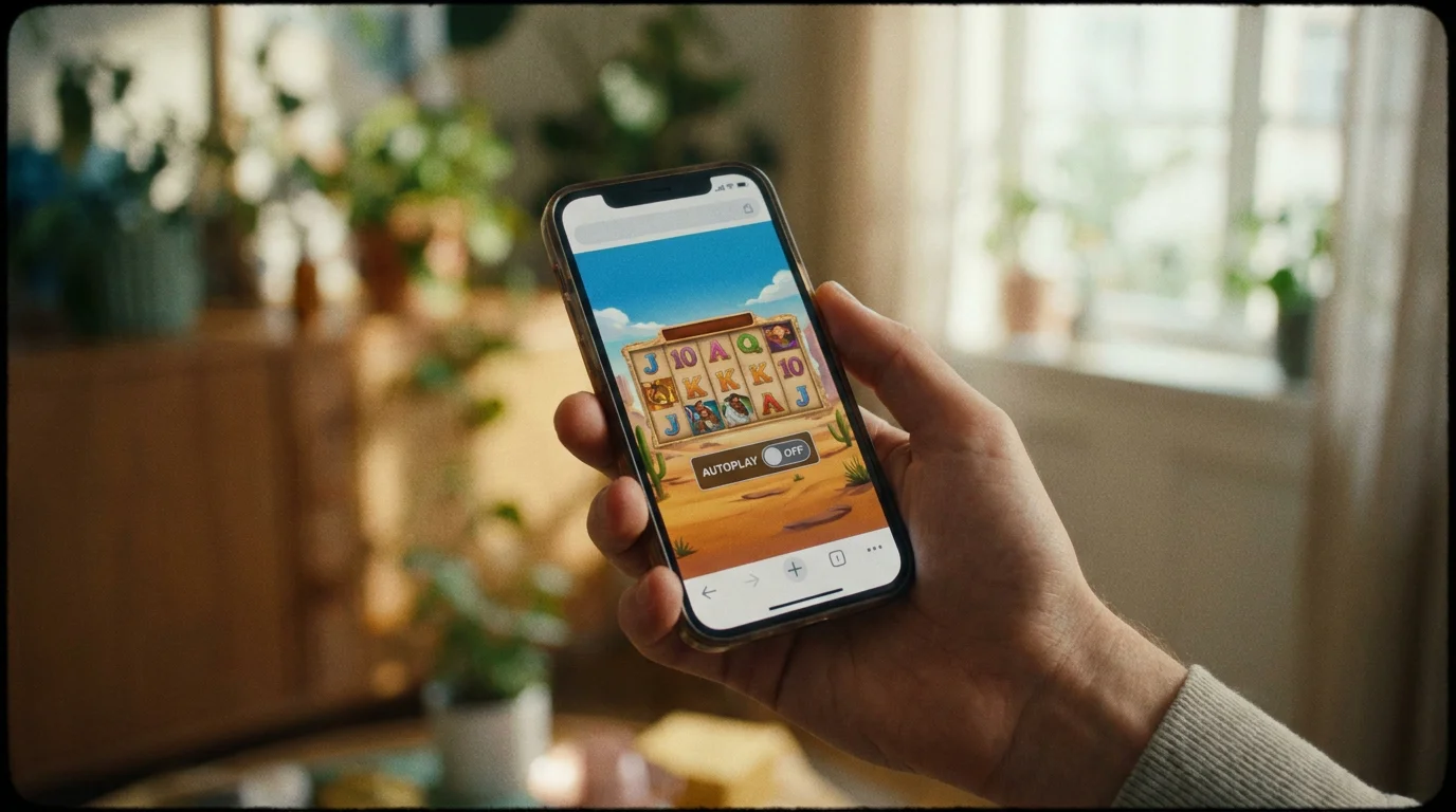 Smartphone mit Spielautomat und deaktivierter Autoplay-Funktion im mobilen Browser