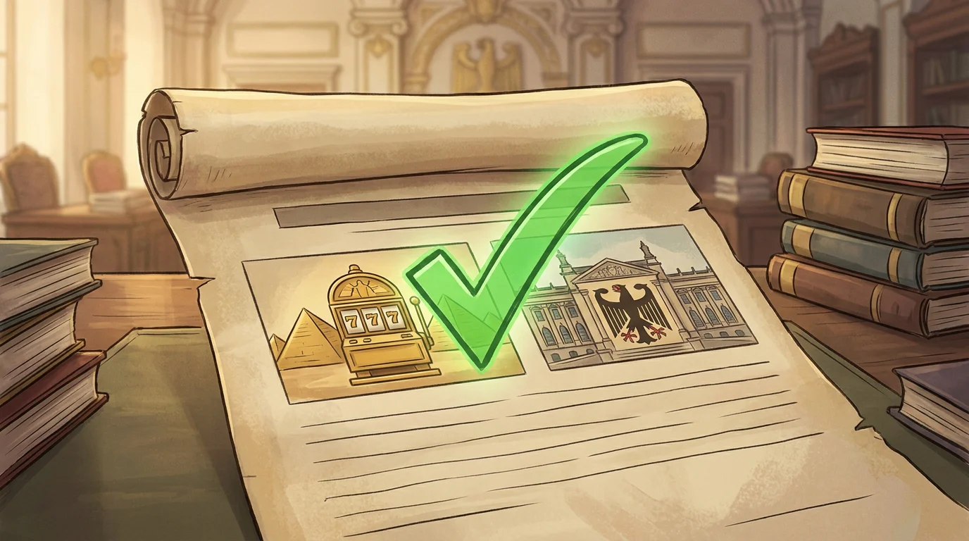 Whitelist-Symbol mit gruenem Haken fuer den legal verfuegbaren Eye-of-Horus-Slot