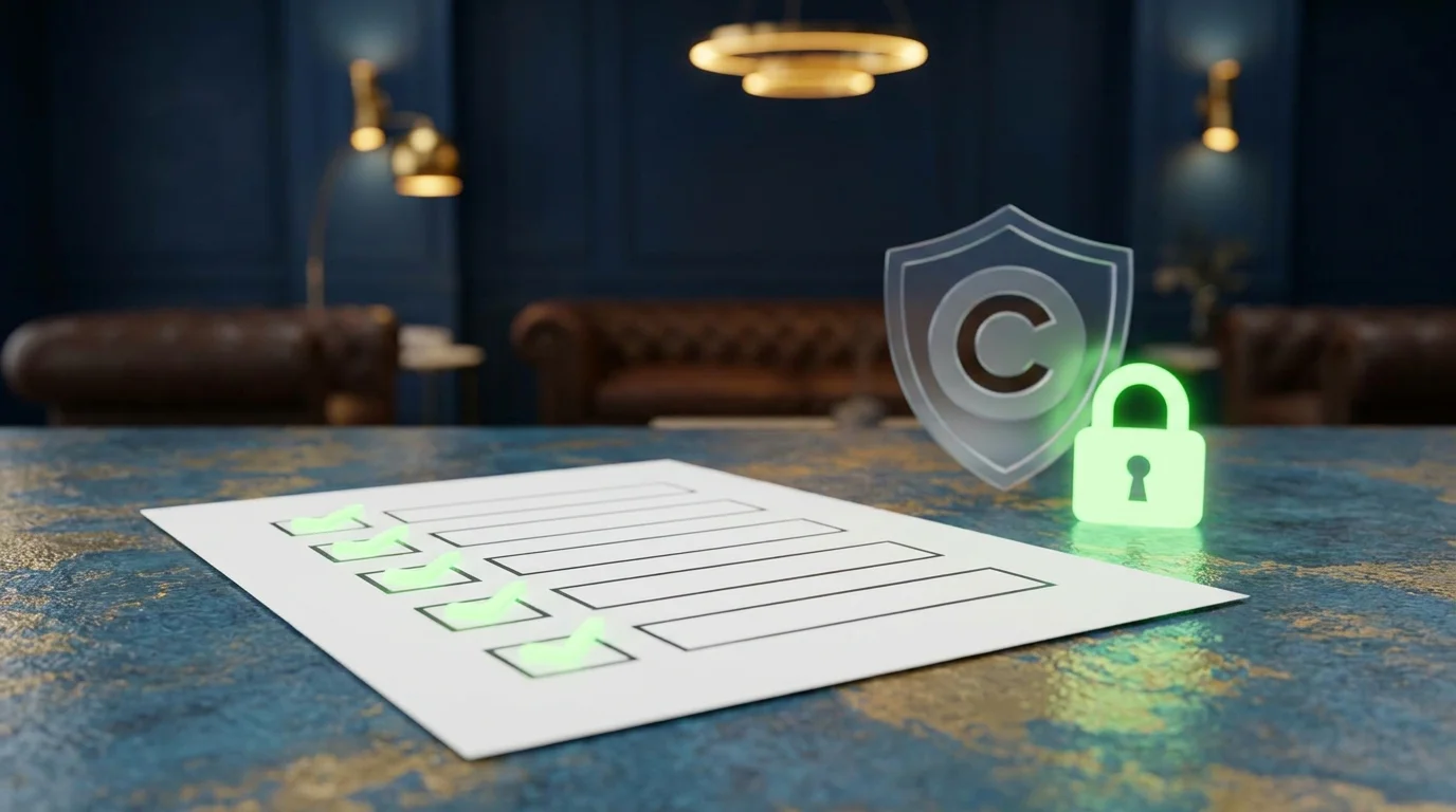 Prueflisten-Symbol mit Lizenzhaken fuer die Wahl eines legalen Eye-of-Horus-Casinos
