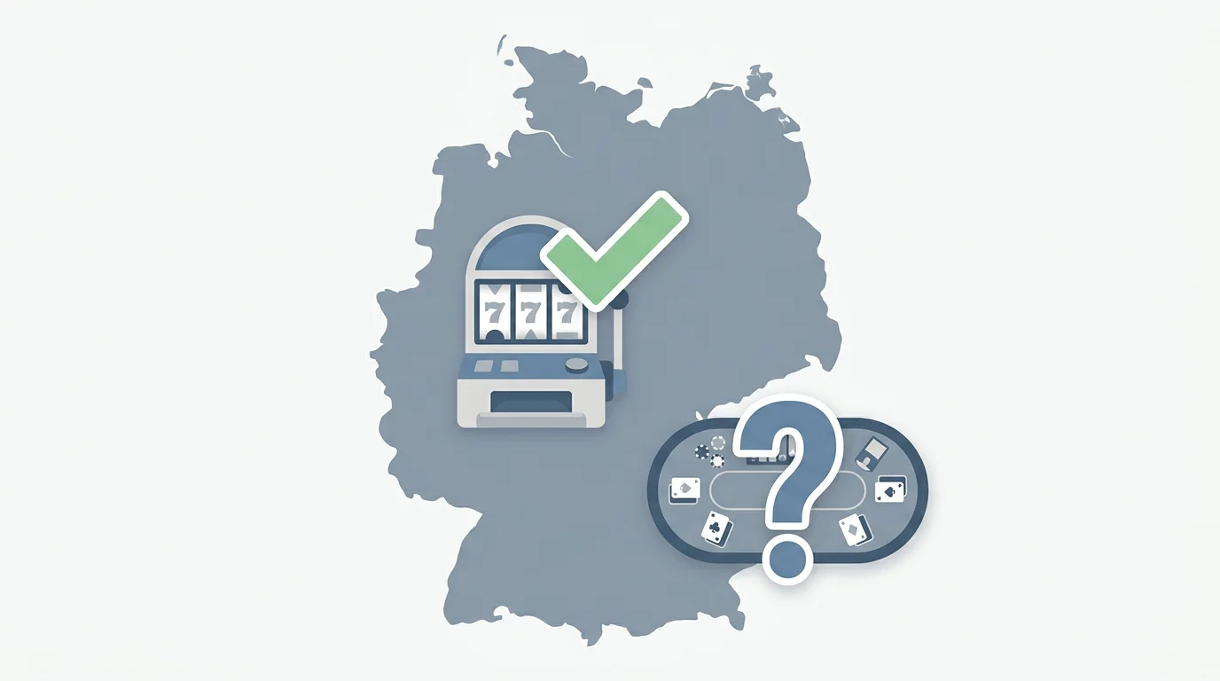 Eine Deutschlandkarte, auf der Automatenspiele erlaubt sind und Tischspiele mit einem Fragezeichen markiert sind