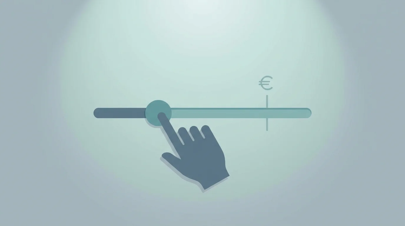 Illustration eines Einsatz-Reglers, der bewusst weit unter die Ein-Euro-Marke geschoben wird, in ruhigen Farben